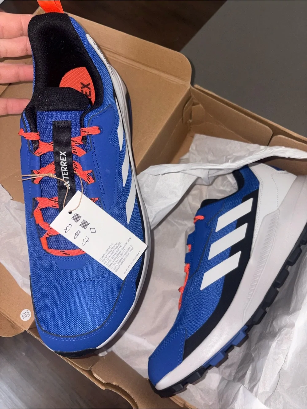 adidas Blue/White Trail Sneakers with Orange Accents